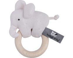 Baby's Only Houten baby rammelaar olifant gebreid - Classic Roze - Baby cadeau