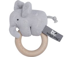 Baby's Only Houten baby rammelaar olifant gebreid - Zilvergrijs - Baby cadeau