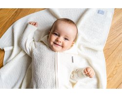 Babyschenkset van merino wol met diamantpatroon - Deken, romper en mutsje - wit - 3-6 maanden