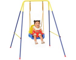 Babyschommel 3-in-1 kinderschommel, verstelbaar schommelzitje met rugleuning, veiligheidsgordel, 128 x 155 x 157 cm, blauw