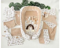 Babyset | babynest set | Beige | Regenboog print | Fluweel | 20-delig | Compleet set | Oeko-tex | +GRATIS DRAAGBARE ELEKTRISCHE BORSTKOLF t.w.v. €89,99