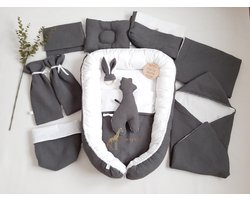Babyset | babynest set | grijs | Wafelkatoen | 15-delig | Compleet set | Oeko-tex | +GRATIS DRAAGBARE ELEKTRISCHE BORSTKOLF t.w.v. €89,99