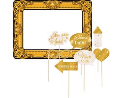 Babyshower foto prop set met frame - 8-delig - opblaasbare fotolijst - photo booth accessoires