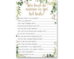 Babyshower invulkaarten – Wie kent de mama in spe het beste? - 20 stuks A6 formaat - Enkelzijdig - Babyshower cadeau