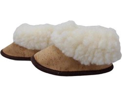Babysloffen - babypantoffels - bruin en wit - gevoerd - kurk - maat 19