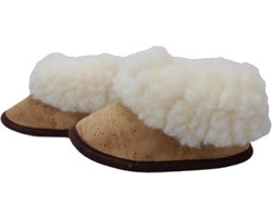 Babysloffen - babypantoffels - bruin en wit - gevoerd - kurk - maat 20