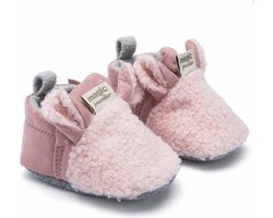 Babyslofjes - Antislip – Fleece voering - Slofjes voor je baby, dreumes voor jongens en meisjes – 12-18 Maanden (13cm) - Roze