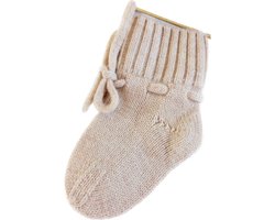 Babyslofjes newborn - 100% Merino wol – beige - slofjes voor je baby, dreumes en peuter voor jongens en meisjes - 0-3 Maanden (9,5cm) - schoenmaat 16-17