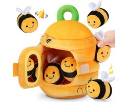 Babyspeelgoed, 6-12 maanden, pluche dier bij met bijenkorf, rammelaars, plooien, spiegel, sensorisch Montessori-speelgoed voor baby's, cadeau voor baby's van 1 jaar