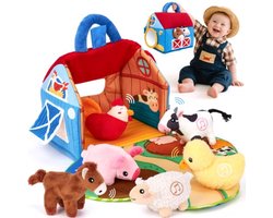 Babyspeelgoed 6-12 maanden: Verrassingsboerderij met dieren, geluiden en woorden Set van 6 boerderijspeeltjes / Montessori-speelgoed – cadeau voor baby's van 6 maanden, peuters en kinderen van 1 jaar (jongen/meisje) kerstcadeau