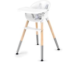 Babystoel, klassieke houten kinderstoel voor baby's en peuters, 5-punts riem, babystoel, afneembaar dienblad, ergonomische rugleuning, eenvoudig te monteren en te reinigen, licht, wit