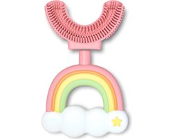 Babyzap - 360° U-vormige kindertandenborstel regenboog roze | baby tandenborstel | kindertandenborstel | peuter tandenborstel | U-vorm - siliconen - bpa free - 2 tot 7 jaar