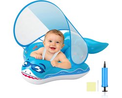Babyzwemring met afneembaar zonnedak, babyzwemhulp met zwemzitje, opblaasbare zwemtrainer voor kinderen vanaf 6 tot 36 maanden, peuters, babyzwembad, zwemfloat