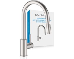 Bächlein Keukenkraan Kocuso 360 graden draaibaar (geborsteld roestvrij staal) - Eenhandige keukenkraan van roestvrij staal met uittrekbare slang en sproeier met omschakelknop, kraan voor de keuken