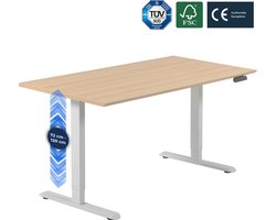 Backerz Zit Sta Bureau Elektrisch Verstelbaar 120 x 60 cm met Geheugenfunctie, Verstelbare Hoogte - Witte Poten en Eiken Melamine Bureaublad