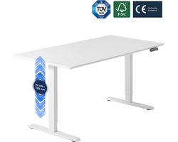 Backerz Zit Sta Bureau Elektrisch Verstelbaar 160 x 80 cm met Geheugenfunctie, Verstelbare Hoogte - Witte Poten en Wit Melamine Bureaublad