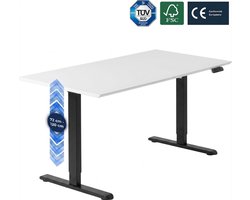 Backerz Zit Sta Bureau Elektrisch Verstelbaar 160 x 80 cm met Geheugenfunctie, Verstelbare Hoogte - Witte Poten en Wit Melamine Bureaublad