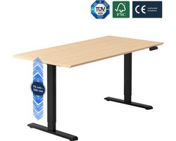 Backerz Zit Sta Bureau Elektrisch Verstelbaar 160 x 80 cm met Geheugenfunctie, Verstelbare Hoogte - Zwarte Poten en Eiken Melamine Bureaublad