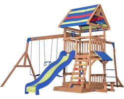 Backyard Discovery Northbrook Speeltoestel - Speeltoren met Schommels, Glijbaan, Zandbak - Speelhuis met verdieping van hout voor de tuin / buiten