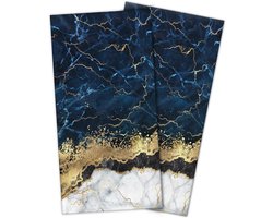Bad en Keuken Handdoeken - Zachte Doeken - Decoratief Gebruik - Marmeren Design - 2 Stuks - Blauw Goud