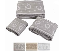 Bad textiel set - Handdoeken pakket - Badkamer vernieuwen - Met liefdeshartjes - 3 delig - Taupe