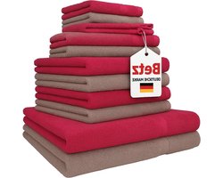 Bad textiel set - Zachte handdoeken - Dagelijks gebruik - 100% katoen - 12 delig - Cranberry en steen