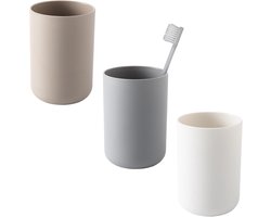 badbekers - tandenborstelbekers - tandenborstelhouder - 300 ml - eenvoudige tandenborstelbeker - badkamerbekers - voor kinderen en volwassenen - herbruikbaar - draagbare gorgelbeker - Set van 3 - witte/grijze/bruine