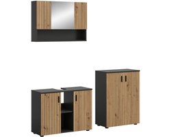 Badcombinatie Set Basalt en Eik - Moderne 3-delige Badkamer Meubels - 155x180x30cm