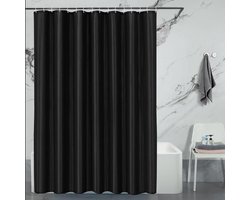 Badgordijn van polyester textiel, schimmelwerend en waterdicht - zwart met 16 haken