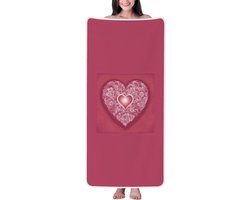 Badhanddoek Hart Print - Koraal fluweel - Thuis en reizen - Zeer absorberend - 61 x 140 cm - Wit
