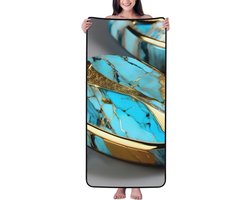 Badhanddoek Koraalfluweel - Pluche Handdoek - Badkamer Ontspanning - Zeer Absorberend - 69 x 140 cm - Turquoise Marmer