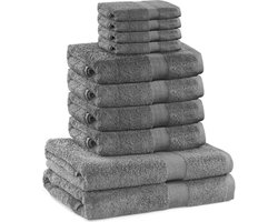 Badhanddoeken 100x 200 Set van 10 katoenen kwaliteit 525 g/m² 4 gastendoekjes 30x50 cm 4 handdoeken 50x100 cm en 2 badhanddoeken 70x140 cm zilver staal-grijs absorberend Marina badhanddoeken 100x 200