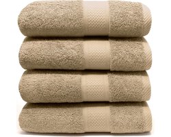 Badhanddoekenset van 100% hoogwaardig katoen, 550 g/m², 4 grote handdoeken (70 x 130 cm), zacht, absorberend en duurzaam, set voor douche en bad voor thuis en spa (4, 70 x 130 zand)