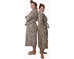 Badjas panter - dames badjas leopard - fleece badjas dames - tijger badjas beige tinten - Badrock - S/M