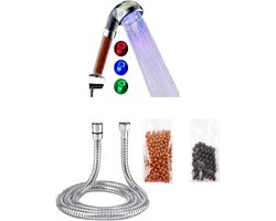 Badkamer 3 Kleur Veranderende LED Douchekop Temperatuur Sensor Handheld Minerale Anion Spa Hogedrukfilter Douchekop 1,5 m Extra Douchekop Kralen Bio-Actieve Steen Minerale