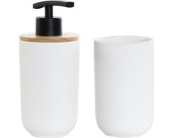 Badkamer Accessoire Set Wit Bamboe Keramiek