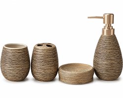 Badkamer Accessoires Set 3-Delig – Zeepdispenser, Zeepschaal en Decoratie – Modern Badkamer Accessoires Set – Stijlvol Design voor Badkamer en Toilet