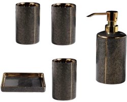 Badkamer Accessoires Set - Badkamerset Keramiek - Badkamer Decoratie - Licht Luxe Stijl - 5 Delen - Blauw Zwart