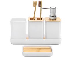 Badkamer accessoires set - moderne badkamerdecoratie - 5 stuks - wit
