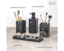 Badkamer Accessoiresets - Marmer Design 4-delige badkameraccessoires Complete set - Zeepdispenser, tandenborstelhouder, badkamerlade, badkamer tuimelaar - ijdelheid aanrecht organizer, zwart