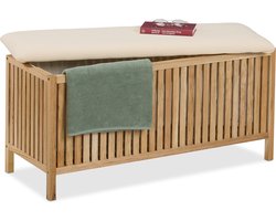 Badkamer bankje - met wasmand - 100 l - hout