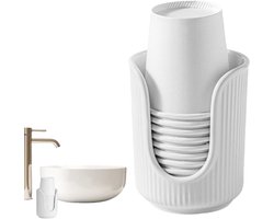 Badkamer bekerhouder, badkamer bekerdispenser, kaptafel papieren bekerdispenser, Wit - 8*8*10CM