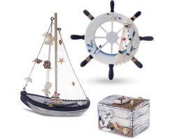 Badkamer Decoratie Set - Maritieme Accessoires - Creëer Sfeer - Houten Ontwerpen - 3 Delig - Niet gespecificeerd
