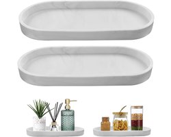 Badkamer Dienblad - Opbergbakje Organizer - Wastafel Keuken - Antislip Siliconen - 25 x 11 cm - Marmer Wit