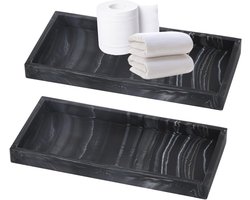 Badkamer Dienblad Set van 2 - Rechthoekige Siliconen Borden in Zwart Marmerimitatie voor Make-uptafels en Badkamers