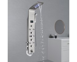 Badkamer Douchepaneel Torensysteem LED Temperatuur Display Body Massage Jets Douche Set Waterval Regendouche Hoofd 6 Functies Temperatuur Display