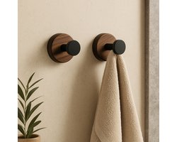 Badkamer haakjes - Set van 2 - Bamboe - Bruin - Zwart - Japandi - Zelfklevend - Handdoek Haakjes