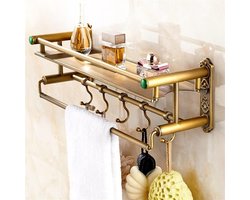 Badkamer Handdoek Rek - Wandrek Houder - Badkamer Opbergen - Met Haak - 61.5 cm - Antiek Messing