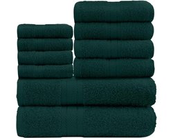 badkamer handdoeken - 10 stuks - Katoen - 450 g/m² - wasbare - waterabsorberende - Donkergroen