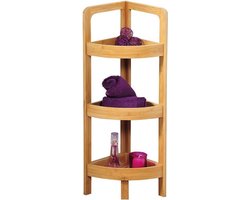Badkamer Hoek kast FSC Bamboe met 3 Planken | Open opbergkast met 3 planken voor in de Hoek | Badkamerkast Opberg Rek | Hoek Kast meubel | Stellingkast | Afm. 77 x 23 x 23 Cm. | Kleur: Bamboe